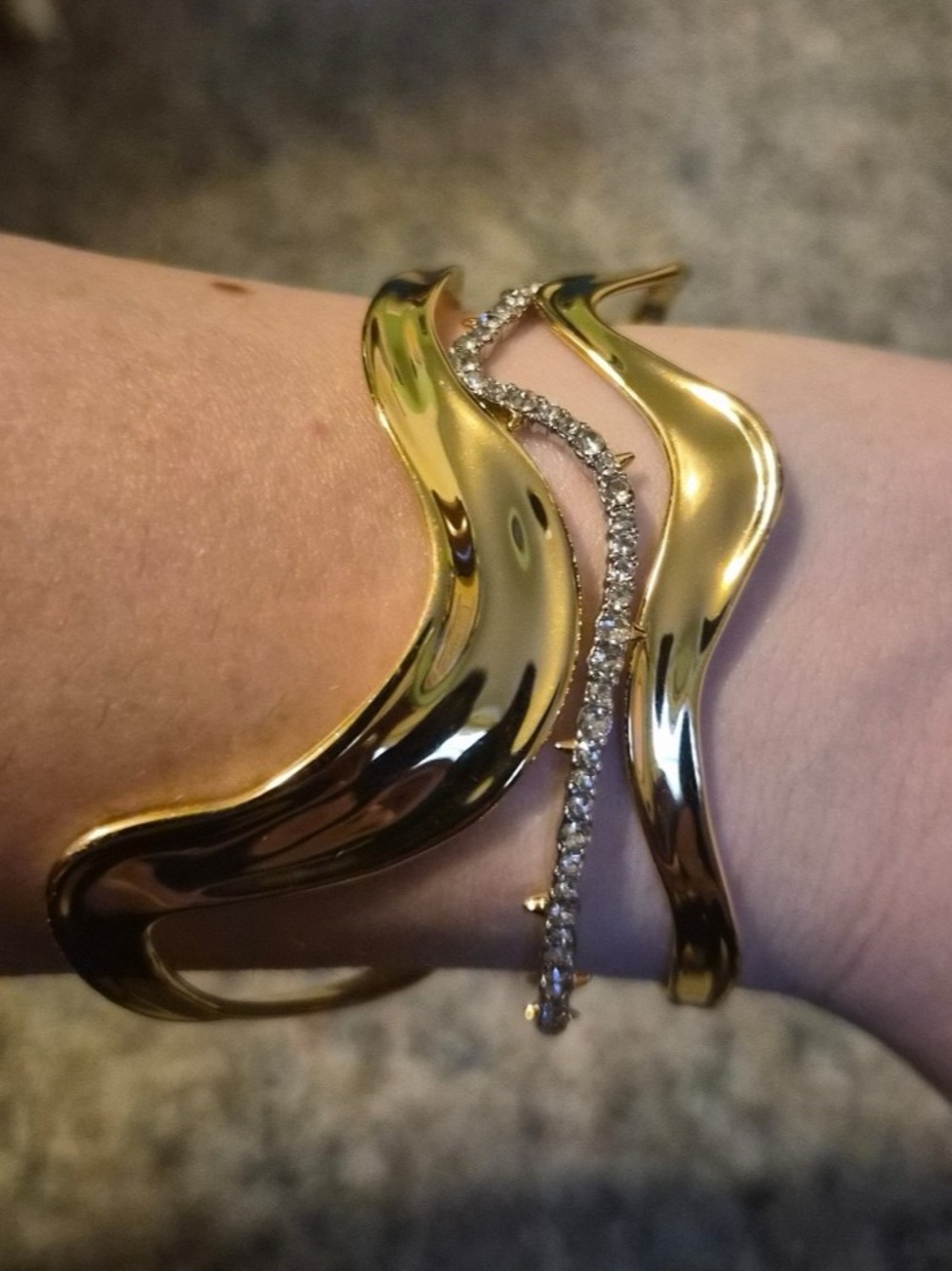 Alexis Bittar Gold Sculptural Wave Cuff with Crystal Strand